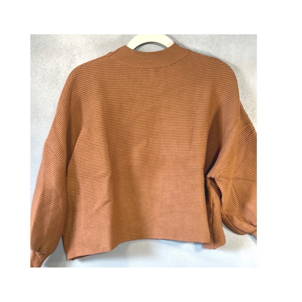 Ellison Womens Rust Orange Ribbed Mock Neck Balloon Sleeve Knit Sweater Large